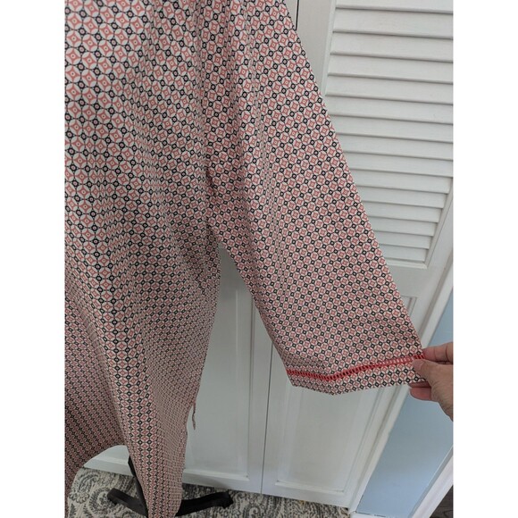 Lands' End Wrinkle Free Top Women's 14-16 L/T Orange Blue Tile Geo Coastal Prep - Picture 5 of 13